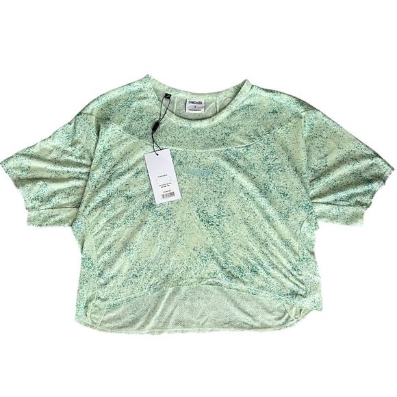 Gymshark Women’s Chalk Light Sage Green Paint Spatter Boxy Cropped Top Sz Small - Picture 8 of 8